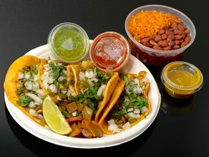 tacos de nopales + beans + rice at Carmelo's Tacos - Broadway E in Seattle