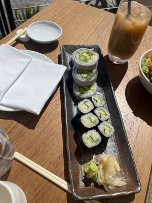 vegan sushi rolls and coffee with oatmilk   at Nobu - Malibu in Malibu
