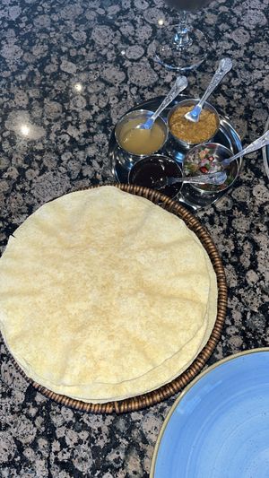 Poppadoms with chutney tray  at Sarthi in Bath