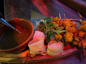 Vegan chicken Satay. DELICIOUS!!!  at Banana Tree - Wardour in London