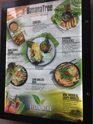 vegan menu ad outside at Banana Tree - Wardour in London