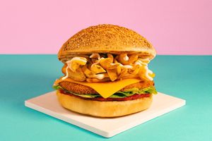 Baby Bun: Veg Cutlet, Fries, veg Cheddar, Lettuce, Mayo and Ketchup at Green M'ama  in Rome