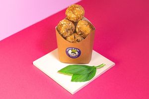 Eggplant Polpette (4pcs): Eggplant balls breaded in panko, stuffed with veg smoked provola at Green M'ama  in Rome