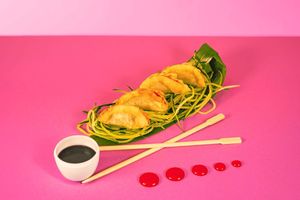 Gyoza (4pcs): Gyoza filled with carrots, zucchini, eggplant, onion, purple cabbage and ginger at Green M'ama  in Rome