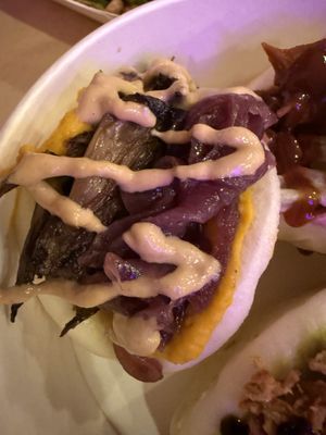 Orange bao. Mushroom & pumpkin hummus etc.  at Green M'ama  in Rome