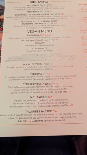 Vegan menu at Mishqui Peruvian Bistro in Madison