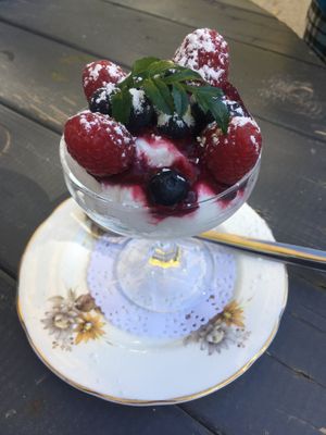 Coconut ice with raspberries   at The Clarendon Arms  in Evandale