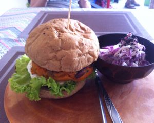 Veggie burger at DAO of Life in Sihanoukville