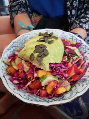 Fresh salad with avocado at DAO of Life in Sihanoukville