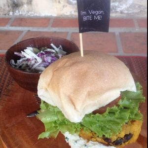sweet potato and black bean burger  at DAO of Life in Sihanoukville