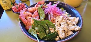 Vegan Farmer's Market Veggie Bowl scrambled tofu substituted for eggs and side of Pico de Gallo at Snooze in Westminster