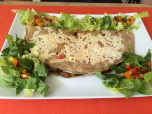 Mushroom and spinach crepe with vegan cheese at Eden in Eden in Miami