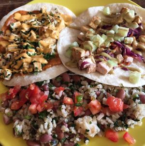 vegan taco platter at Dam Good Tacos in Fort Collins