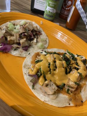 Thai taco and sweet potato taco  at Dam Good Tacos in Fort Collins