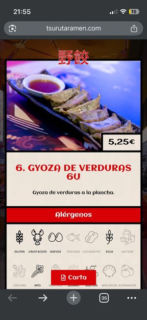 Contiene huevo y crustáceos   at Tsuruta Ramen in Mostoles