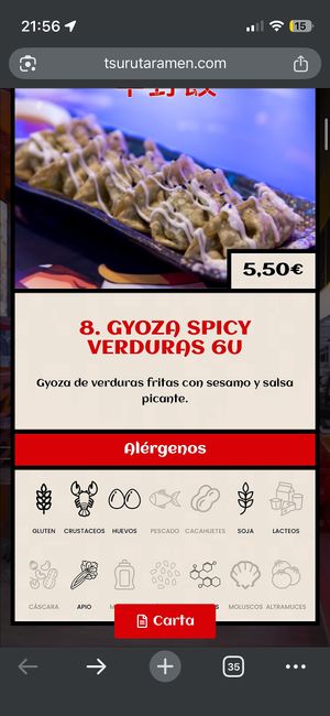 Contiene huevo y crustaceoacrustáceos  at Tsuruta Ramen in Mostoles