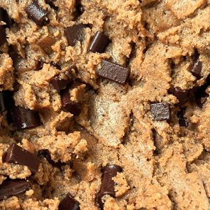 Chocolate chunk cookie dough made without wheat, dairy, eggs, soy or peanuts.  at Chocolate and the Chip  in Los Angeles