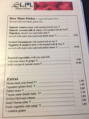 menu at Shiloh Vegetarian Cafe in Berlin
