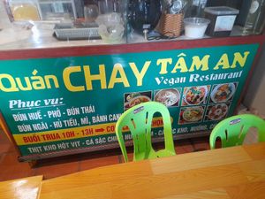 Menu board at Quán chay Tâm An in Phu Quoc