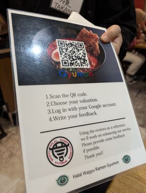 feedback in google at Halal Wagyu & vegan Ramen Gyumon Kyoto in Kyoto