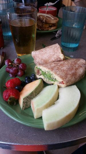 hummus wrap with fresh fruit at Snow City Cafe in Anchorage