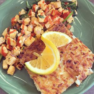Tofu scramble and hashbrown - breakfast of champions! at Snow City Cafe in Anchorage