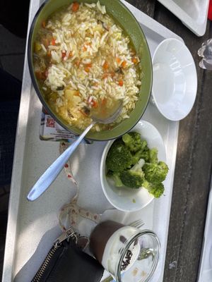 Pointed cabbage and carrot stew with rice and Brokkoli   at Campusmensa Poppelsdorf (CAMPO) in Bonn