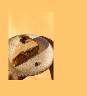 Peach pie on rise flour at Nym Kitchen in Moscow