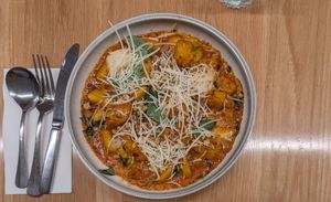 Oven baked potato gnocchi with pumpkin and vegan cheese at Rococo in Mordialloc