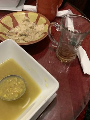 mild lentil soup made with black pepper, baba ghanoush served with thin pita, Lebanese black tea at That Lebanese Place in Springfield