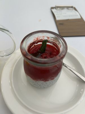 Coconut Chia seed pudding with berry jam  at Plantude - Godeok  in Seoul