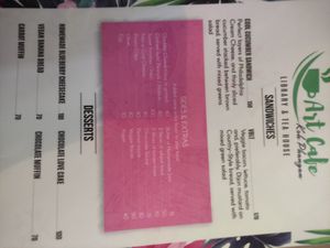 Menu at Art Cafe in Koh Phangan