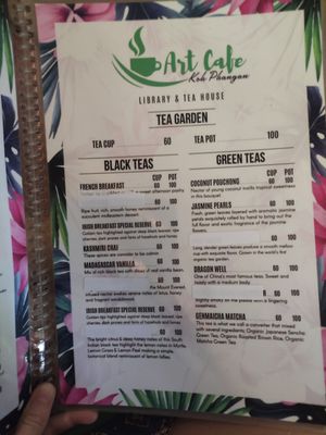Menu at Art Cafe in Koh Phangan
