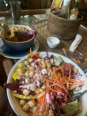 Pina colada smoothie bowl and Sunflower salad 🌱 at Art Cafe in Koh Phangan