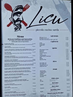 Menu as of April 2025. Vegan options and allergens are clearly labelled. at Licu in Alghero