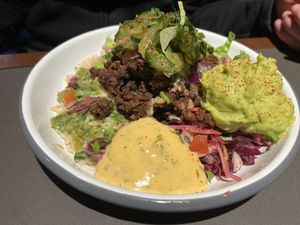 Cheezeburger bowl with guac. Be warned there’s no tortilla unlike what the menu says    at Club Mexicana - Boxhall City in London