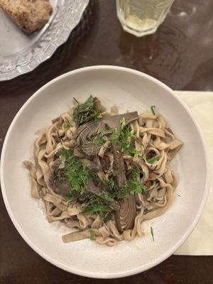 Freshly made pasta with artichoke  at Mauvaise Herbe in Marseille