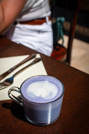 Ubé latte at Mauvaise Herbe in Marseille