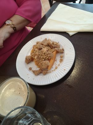 Roasted melon with elderflower syrup and hazelnut crumble at Mauvaise Herbe in Marseille