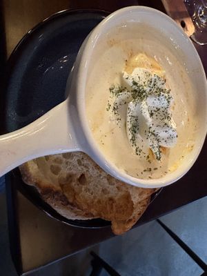 Red Pepper Soup with Savory Cream  at La Cave in Pasadena