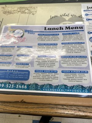 Juice Bar Lunch Menu Options (Not Fully Vegan)  at Village Health Foods in Modesto