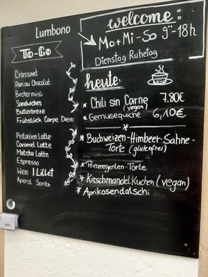 Menu at Café Bar Lumbono - Showroom in Gauting
