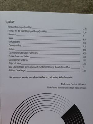 Menu at Café Bar Lumbono - Showroom in Gauting