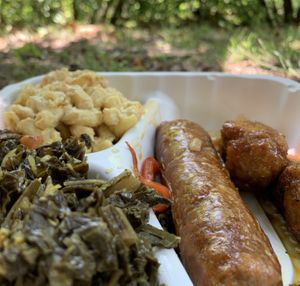 “Wings” + sausage and peppers + greens + mac and cheese... at ELife in Washington