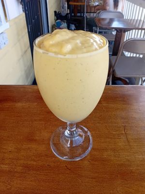 Mango/ passion fruit/ lime smoothie at Fresh and Natural Cafe in Roseau