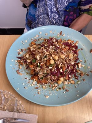 Wok fried rice with carrots, chickpeas and almonds  at Nur Natural Bistrot in Fuerteventura