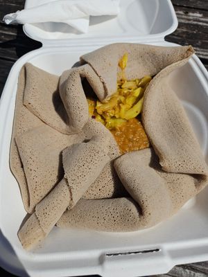 Cabbage and red lentils (misir wot) at Ma-Ed Ethiopian Kitchen in Beaverton