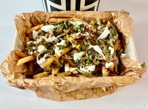 Oyster mushroom loaded fries at Chamo in Dubai