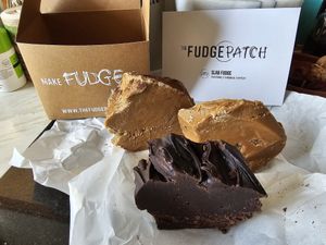 Peanut butter, rum n raisin and chocolate & sea salt fudge. at The Fudge Patch in Brighton