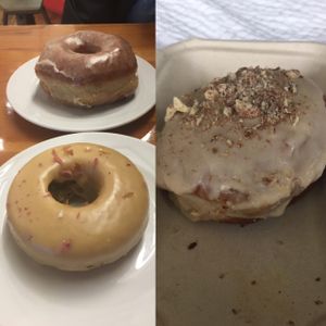 Top left - Vanilla. Bottom left - Earl grey. Right - Apple  at Cartems Donuts - Downtown in Vancouver